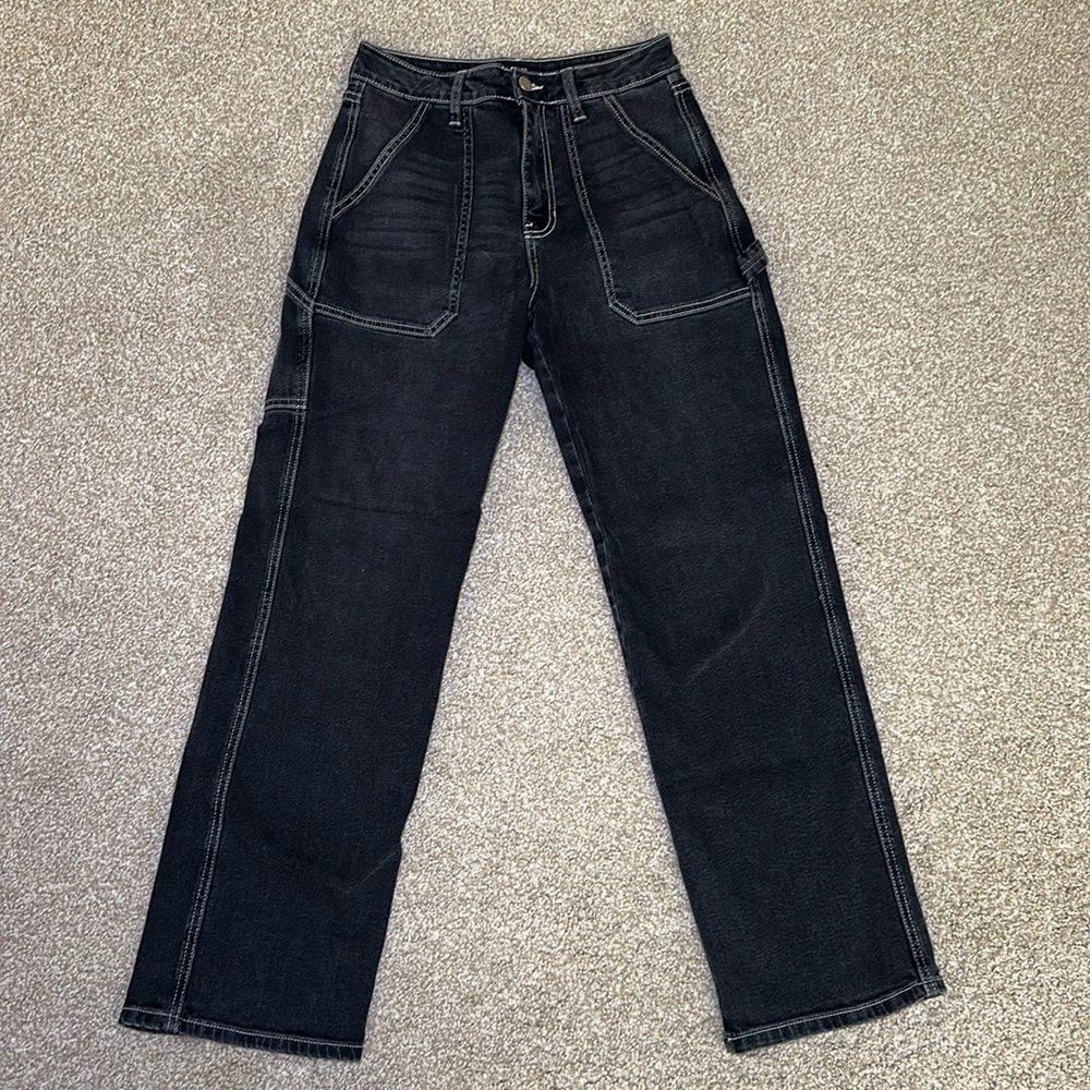JBD black cargo jeans with white stitching
